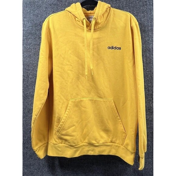 ADIDAS Hoodie Mens Medium Yellow Feel Cozy Pullover Sweatshirt Kangaroo Pouch - Picture 1 of 14